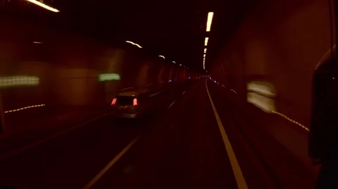 Time lapse driving along the red tunnel at night  Stock Footage 68945020