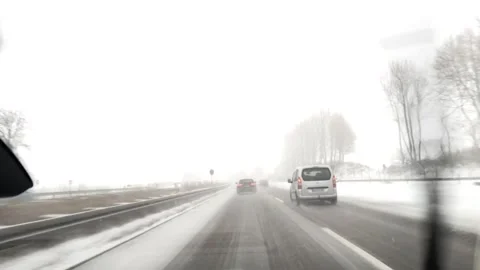 Time lapse: driving in blizzard on Autobahn. Stock Footage 327972982