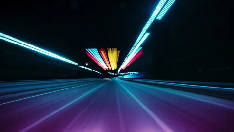 Time Lapse Driving Car On Highway At Dark POV. Hyper Lapse. Street Lights. Night Stock Footage 251620155
