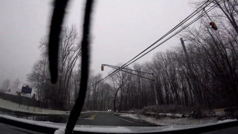 Time lapse driving county road in suburban area and park on snowy day in winter Stock Footage 281118803