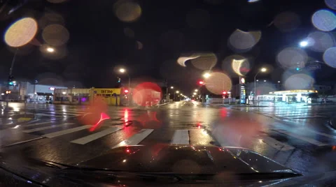 Time Lapse driving at NIGHT while RAINING Stock Footage 45522274