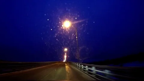Time Lapse Driving Shot Over a Bridge at Night Stock Footage 73193236
