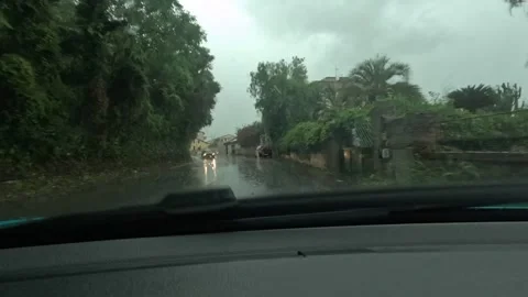 Time lapse driving on the Sicilian state road in the rain Stock Footage 310212429