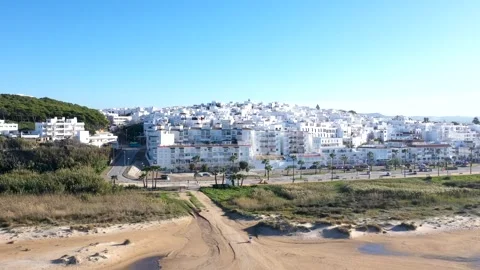 Time lapse drone flight of Conil de la Frontera and the beach Stock Footage 145764549