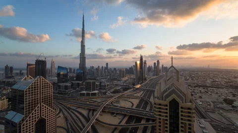 Time lapse - Dubai, Sheikh Zayed Rd &amp; the Burj Khalifa Video stock 49847110