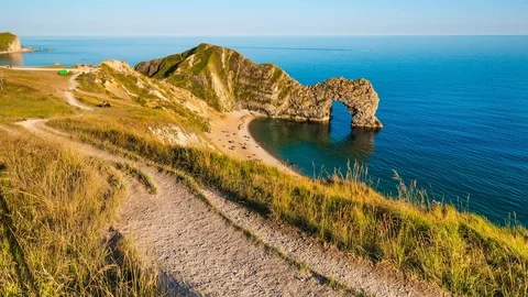 Time lapse in Durdle Door at sunset, Dorset, South Englandd Stock Footage 91557865