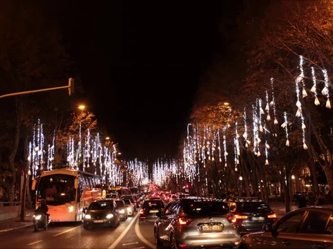 Time lapse during chrismas time in lisbon in street Avenida Stock Footage 83613436