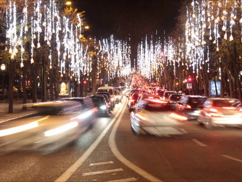 Time lapse during chrismas time in lisbon in street Avenida Stock Footage 83613459