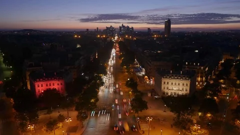 Time lapse during night of Paris la Defense. View from the arc the triomphe.  Stock Footage 95539139