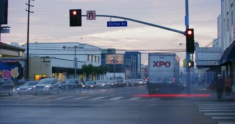 Time-lapse during rush hour traffic in Fairfax, Los Angeles Stock Footage 115077261