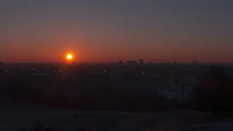 Time lapse during sunrise over the bavarian capital city Munich in Germany on Stock Footage 149504702