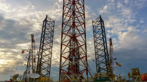 Time-lapse during sunset of Jackup rig (Oil and Gas Industry) Stock Footage 55838781