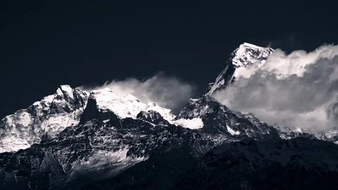 Time-lapse of Dust of snow covered mountain blowing by wind Stock Footage 154019492