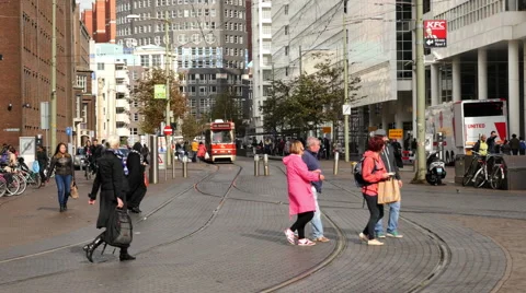 Time Lapse of Dutch Trams and Street Scene  -  Amsterdam Netherlands Stock Footage 63500699
