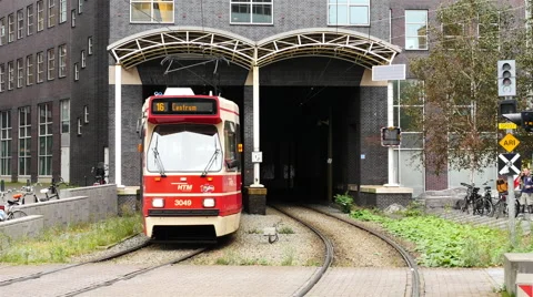 Time Lapse of Dutch Trams Using Tunnel in Amsterdam Netherlands Stock Footage 61798470