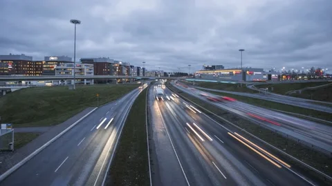 Time-lapse of E18 highway traffic in Vantaa, Finland Stock Footage 144041271