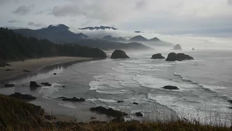 Time-Lapse from Ecola State Park looking towards Haystack Rock Stock Footage 147959951
