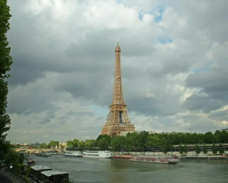 Time-Lapse of Eiffel Tower across River Seine PAL Stock Footage 827184