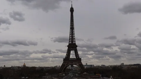 Time lapse of the Eiffel Tower in cloudy weather Stock Footage 104484206