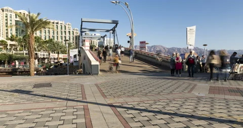 Time lapse of eilat boardwalk and moab mountains, Eilat, Israel Stock Footage 220157661