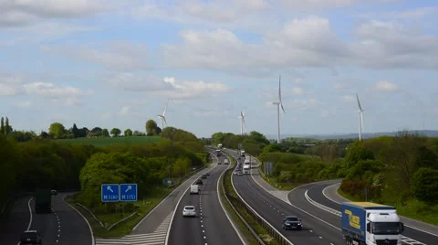 Time lapse electricity generating windmills by m18 motorway sheffield uk Stock Footage 49986407