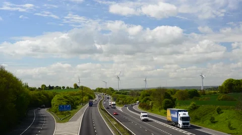 Time lapse electricity generating windmills by m18 motorway sheffield uk Stock Footage 49986408