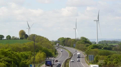 Time lapse electricity generating windmills by m18 motorway sheffield uk Stock Footage 49986627