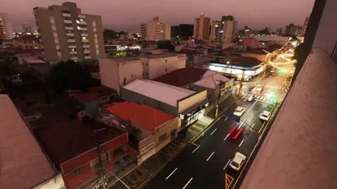 Time lapse of the elevated view of a Marilia city street at dusk Stock Footage 323310132
