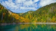 Time Lapse Of Emerald Glacial Lake Landscape In Autumn Season Stock Footage