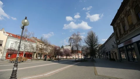TIME LAPSE - an empty city square because of the virus corona in the spring Stock Footage 127496381