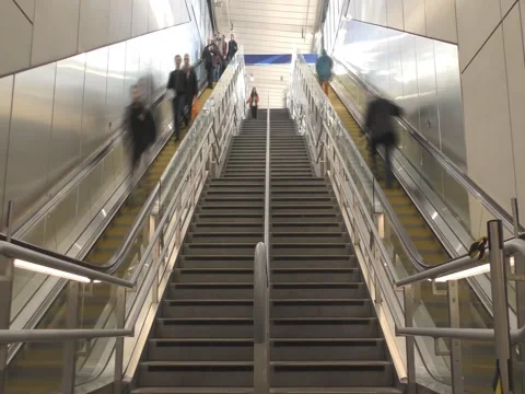 Time lapse. Escalator and stairs to the station. Stock Footage 71823223