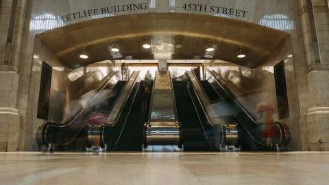 Time lapse - Escalators in Grand Central Terminal - Manhattan - New York - USA Stock Footage 114078878