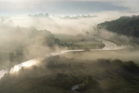 Time lapse Eselsburger Tal germany morning with mist valley. Heidenheim Brenz Stock Footage 154791253