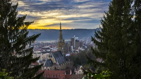 Time Lapse Esslingen am Neckar Skyline Church Sunset 4K Stock Footage 176808201