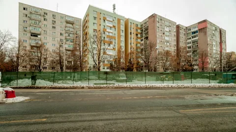 Time lapse establishing shot eastern european communist architecture building Stock Footage 45890049