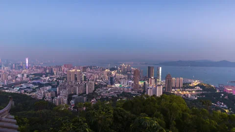 Time Lapse Evening Aerial View of Shekou from Viewing Platform in Shenzhen 库存影片 88128707