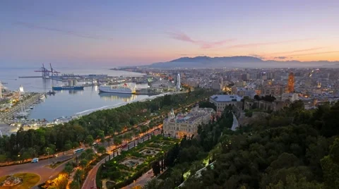 Time lapse of  evening Malaga, Spain Video stock 62755041