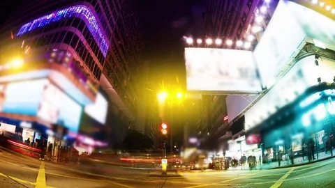 Time Lapse.The Evening Streets of Hong Kong. Stockbeeldmateriaal 75427699