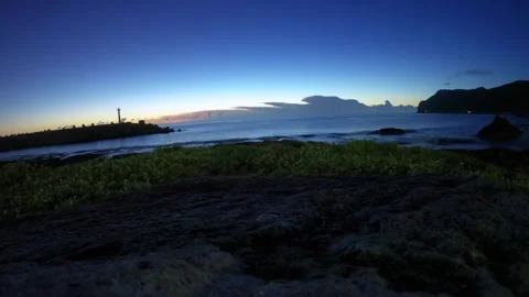 Time lapse at evening sunset time look out to ocean horizon with orange blue sky Stock Footage 313426535