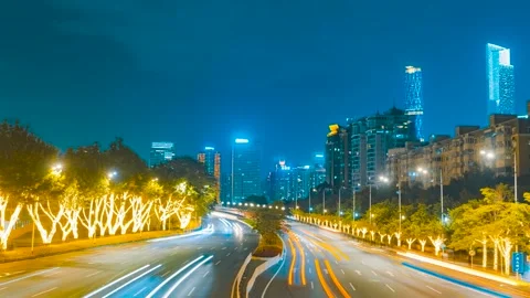 Time lapse of evening traffic flowing on a highway in Guangzhou city center Stock Footage 342268226