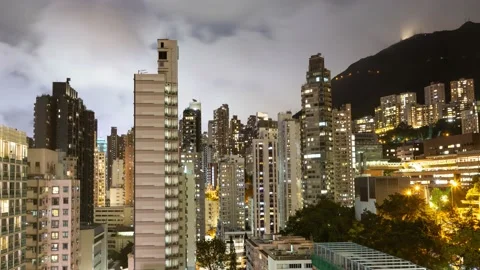 Time lapse of evening view of Commercial and residential buildings in Sheung  Stock Footage 195693662