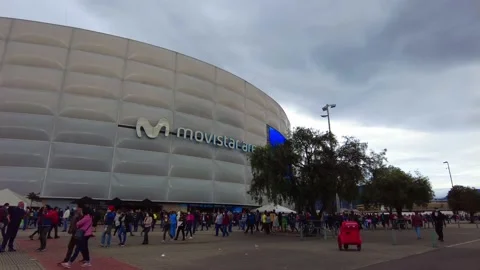 Time lapse facade of Movistar Arena coliseum concert hall during vaccination day Stock Footage 156582305