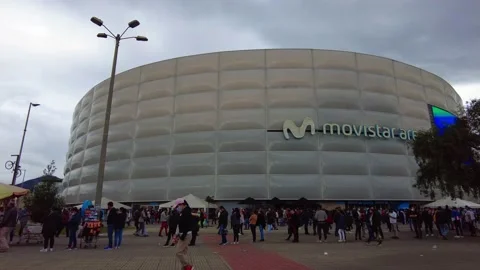 Time lapse facade of Movistar Arena coliseum concert hall during vaccination day Stock Footage 156582322