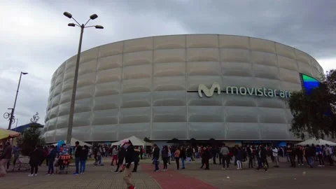 Time lapse facade of Movistar Arena coliseum concert hall during vaccination day Stock Footage 156582377
