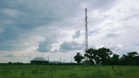 Time lapse of Factory in Dramatic Twilight 4k. Green Energy Concept. Stock Footage 114655458