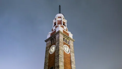 Time Lapse of Famous Clock Tower in Tsim Sha Tsui Hong Kong Stock Footage 87283440
