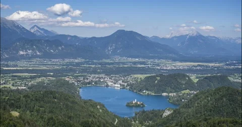 Time lapse of famous lake Bled with Alps mountains in the distance Stock Footage 158201932