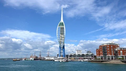 Time lapse of the famous Spinnaker Tower on a sunny day Stock Footage 108673434
