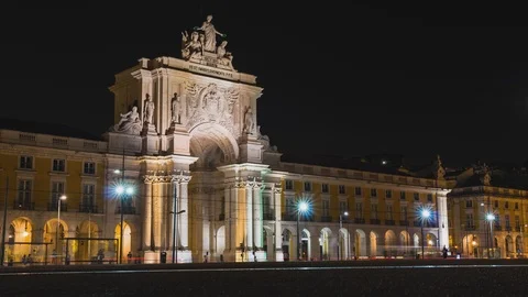 Time Lapse in Famous Terreiro do Paço Square, in Lisbon Portugal Stock Footage 116442678