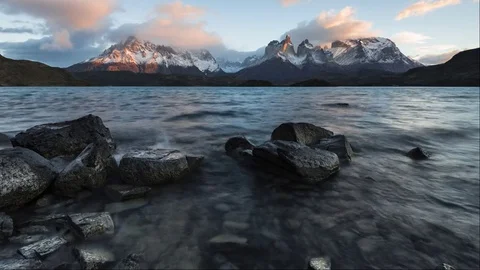 Time Lapse. Fantastic dawn in Torres del Paine, Patagonia. Stock Footage